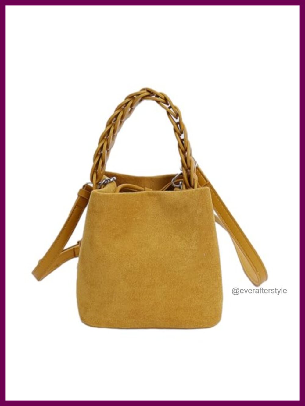 Faux Suede Bucket Bag Mini Slouchy Crossbody Shoulder Handbag Woven Purse